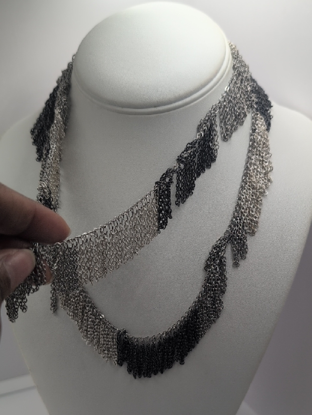 Multi-Strand Black and Silver Chain Fringe Necklace - Picture 3 of 7